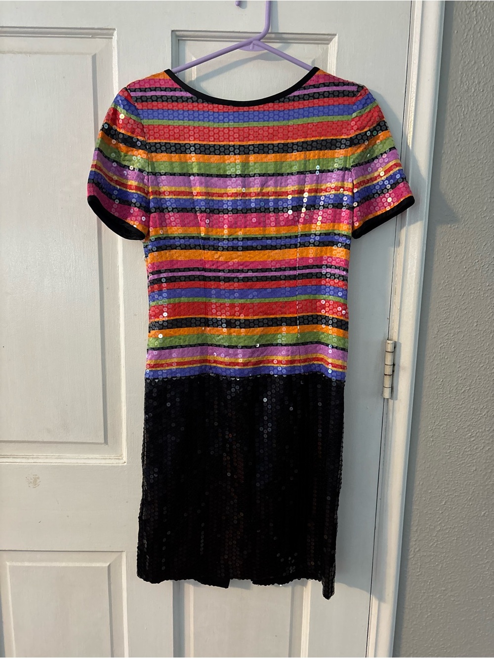 VtgA.J. Bari Multicolor Striped Sequin Silk Sheath Dress 6 Knee Short Sleeve Zip